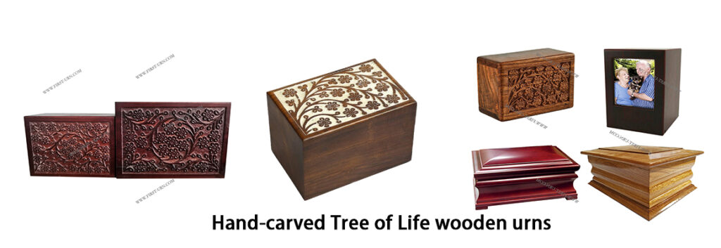 hand carved tree of life wooden urns