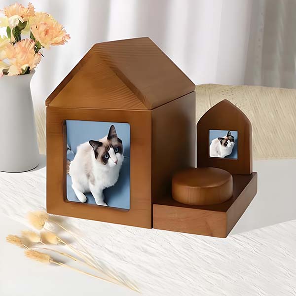 wooden urn cat house