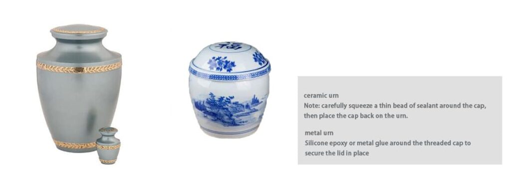 ceramic or metal urn to be used to seal the material urn
