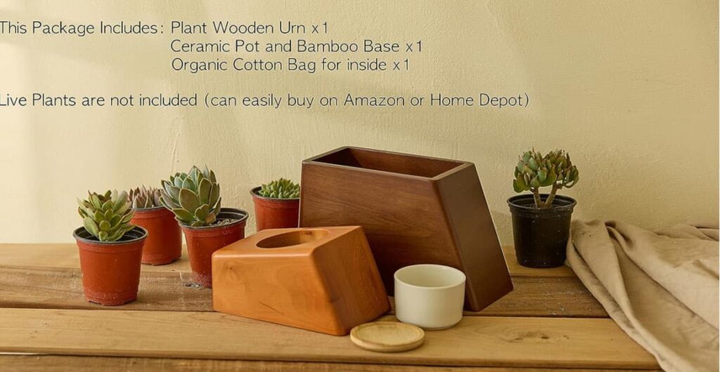 plant pet urn and included ceramic pot and bamboo stand