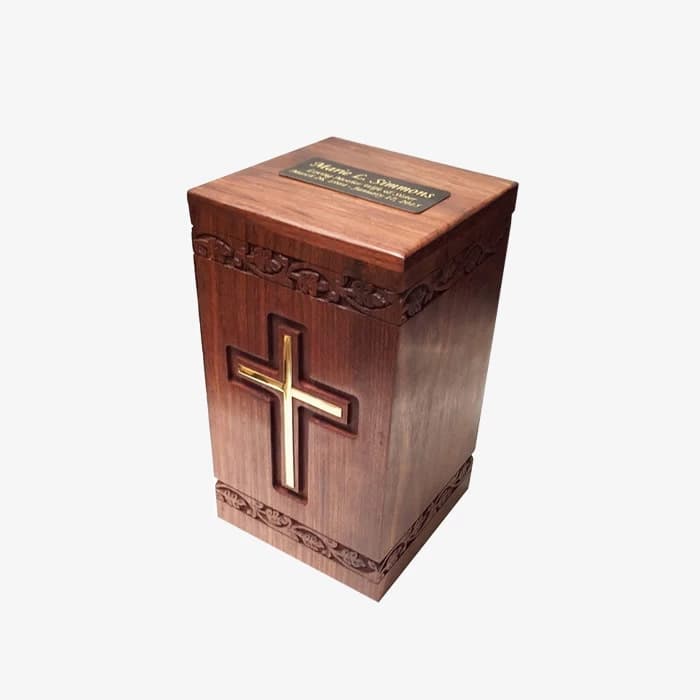 Wood Cross Carved Urn for Human Ashes FH125
