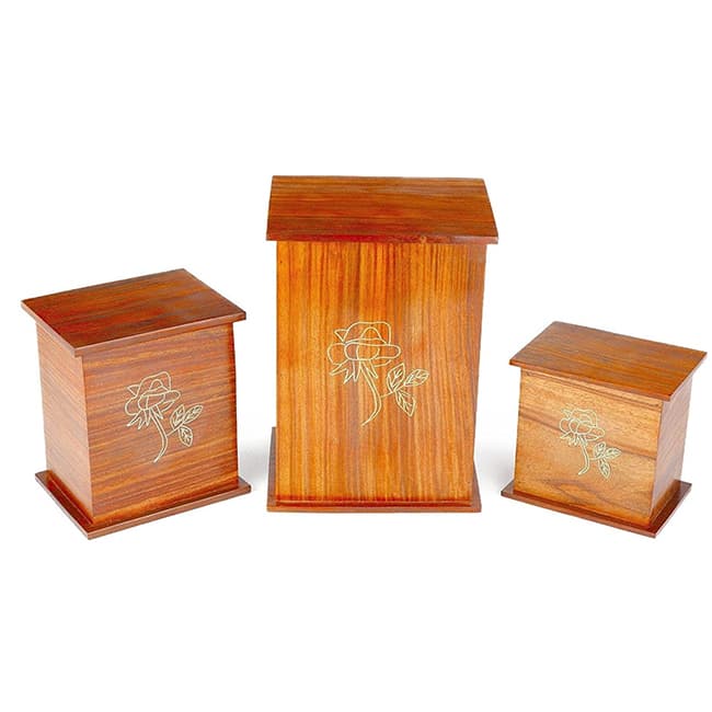Carving Rose Pattern Wood Urn Box F337