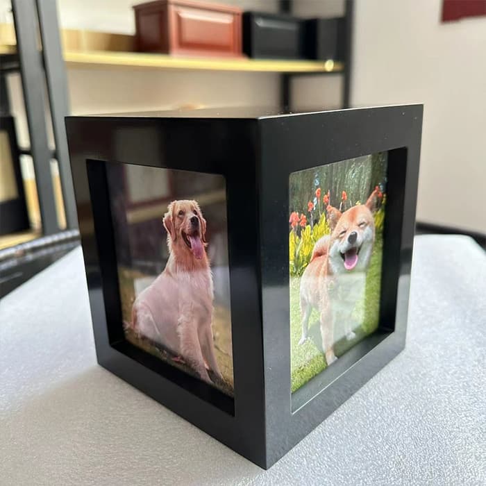 Cube Wooden Pet Urn, Four Sides Photo Frame Urn F178