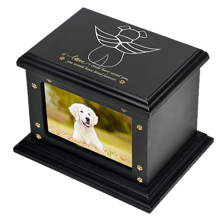 Wooden Pet Memorial Urn Box with Photo Frame Design, Funeral Cremation Urn for Dog or Cat Ashes F175