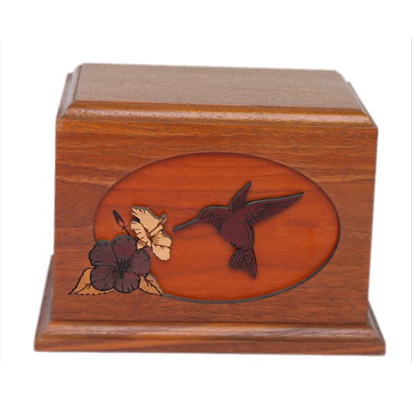Handmade Wood Cremation Pets Urn wiith Inlay Flower Bird Pattern F219