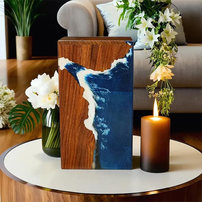 Epoxy Resin Paint Seaside Scene Rosewood Keepsake Cremation Box F317