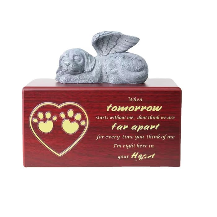 Small Keepsake Urns, Red Wooden Pet Urn with Flying Cat Brass Metal for Small Pets F177