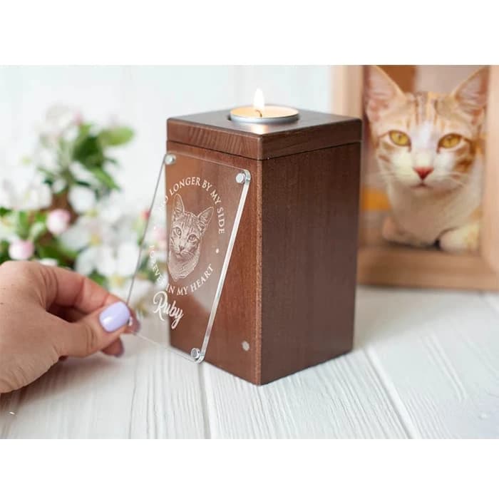 Wooden Cat Urn, Small Wooden Urns for Ashes F159