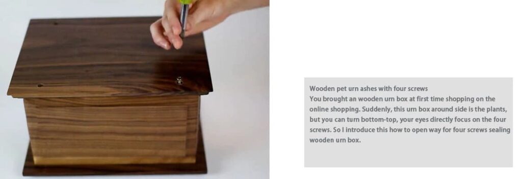 wooden pet urn ashes with four screws