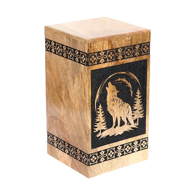 Wolf Howling Pattern Wooden Urn for Human Ashes F330