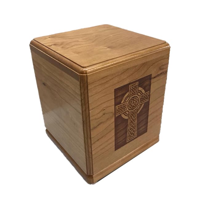 Engraved Celtic Knotwork Cross Wooden Urn Box F434