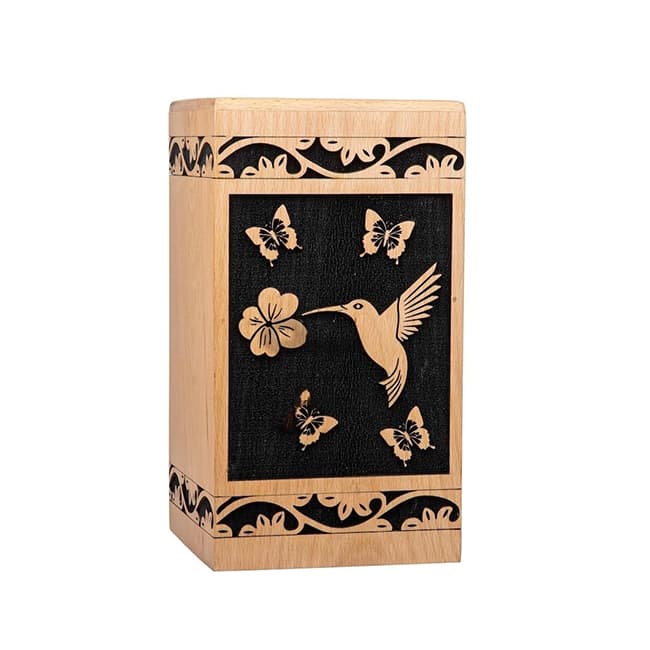Hummingbird Pattern Engraved Wooden Cremation Urn F399