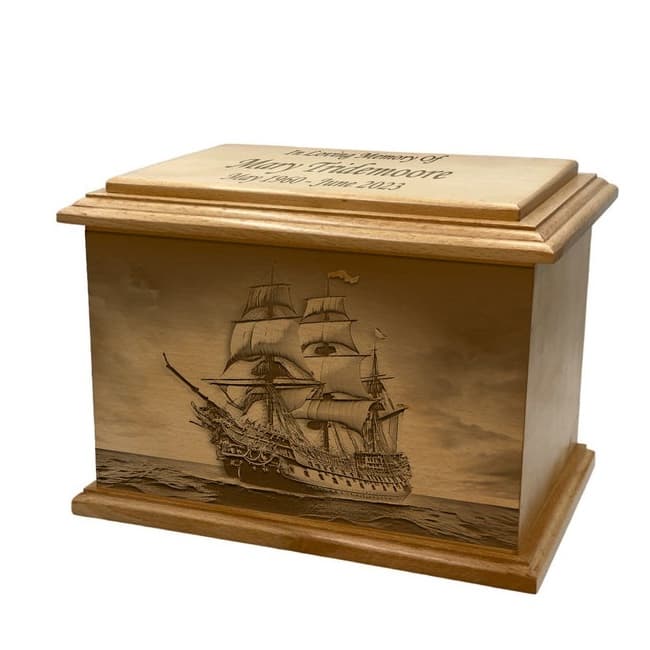 Pirate Ship Drive Ocean Pattern Wooden Funeral Urn F407