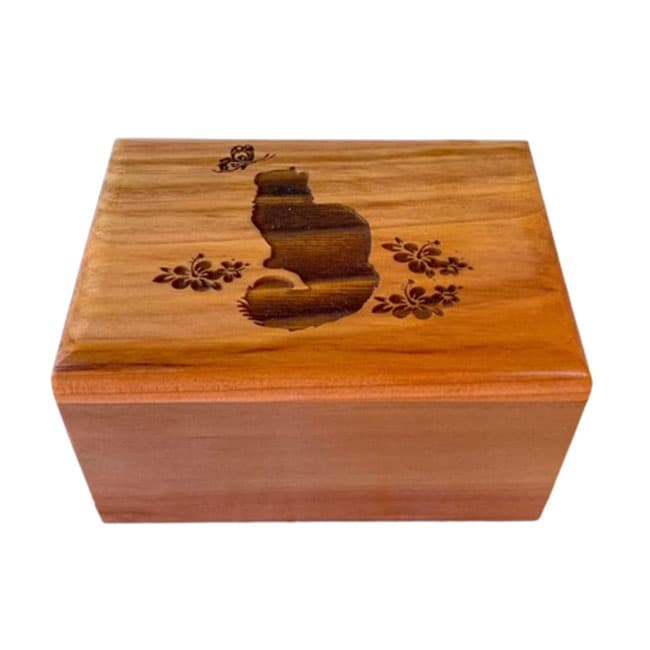 Engraved Cat Pattern Wooden Cremation Urn F389