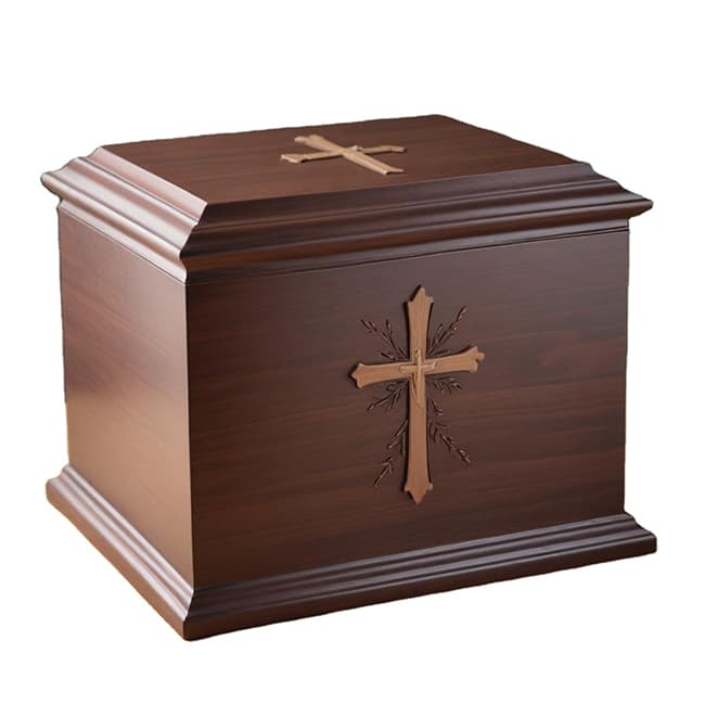 Cross Pattern Engraved Wooden Adult Ashes F398