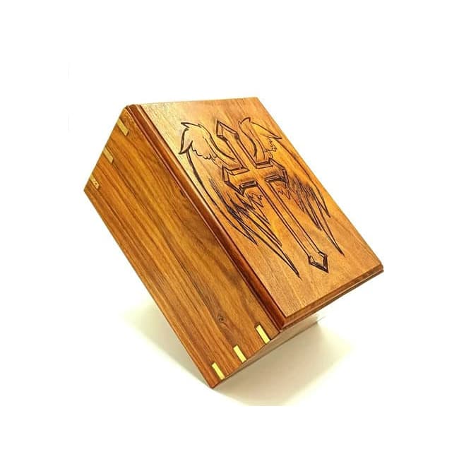 Handmade Wood Cremation Urns Cross with Angel Wings Pattern F351