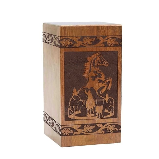 Cowboy Riding Horse Pattern Cremation Urn F427