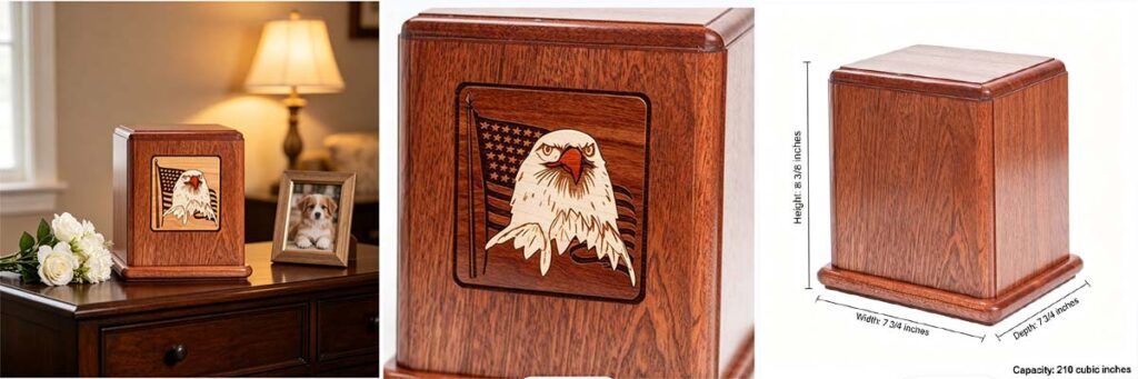 bald eagle patriotic theme mahogany pet memorial urn