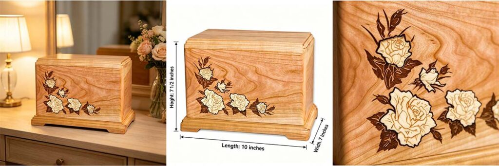 cherry wood white rose pet urn