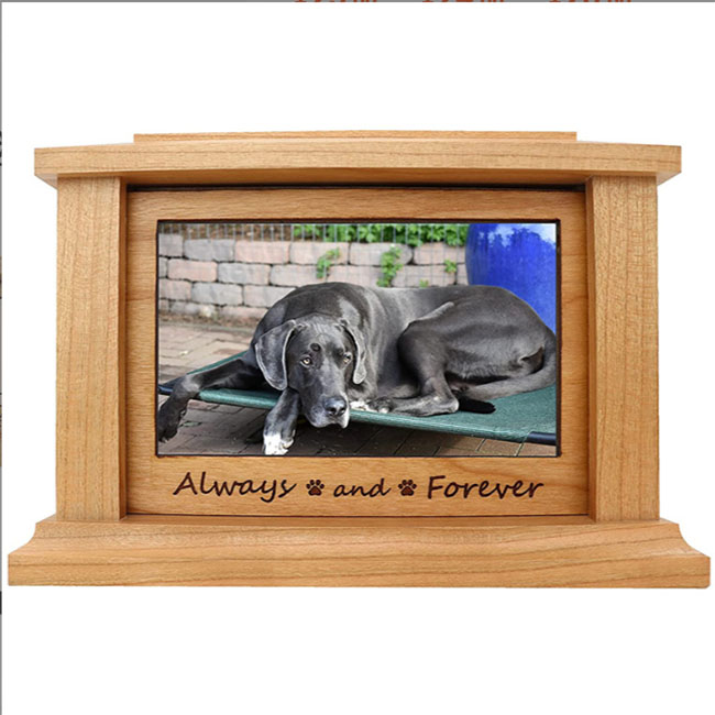 wholesale custom engraved cherry wood pet urn with photo frame oem odm f