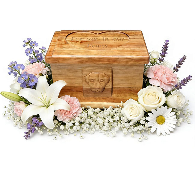 Wholesale Solid Acacia Wood Pet Memorial Urn With Engraved Heart F460