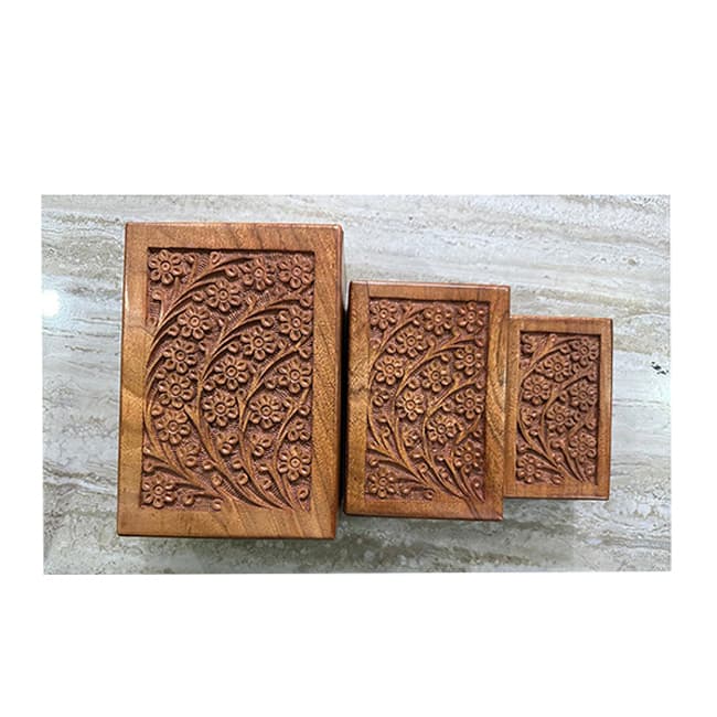 Rectangular Carved Rosewood Wood Cremation Urns F438