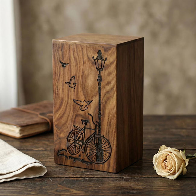 Personalized American Style Baby Urn with Vintage Bicycle Engraving F470
