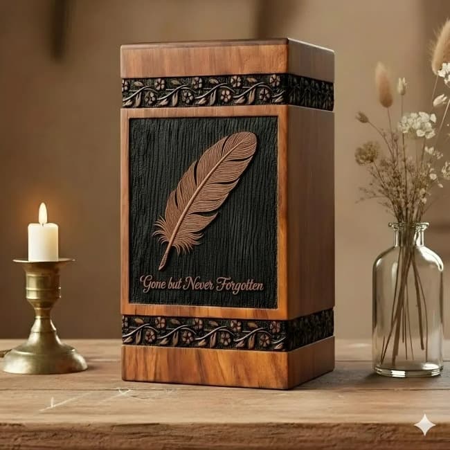 Feather-Engraved Rosewood Cremation Urn FH011