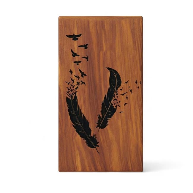 Rosewood Cremation Urn with Feather & Birds FH006