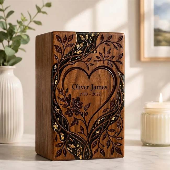 Personalized Heart Pattern Rosewood Pet Urn F466