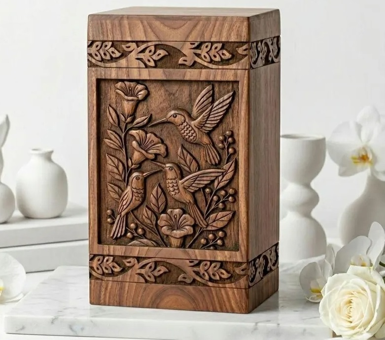 Hummingbird Cremation Urn Handcrafted Rosewood FH010